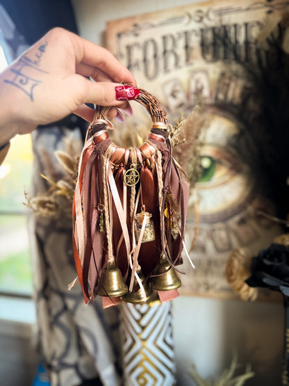 Bronzed Hearth Guardian Witch Bells