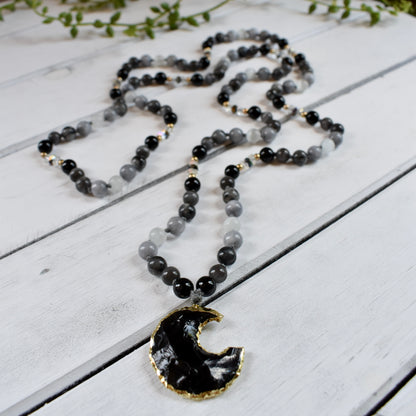 Obsidian Moon Mala