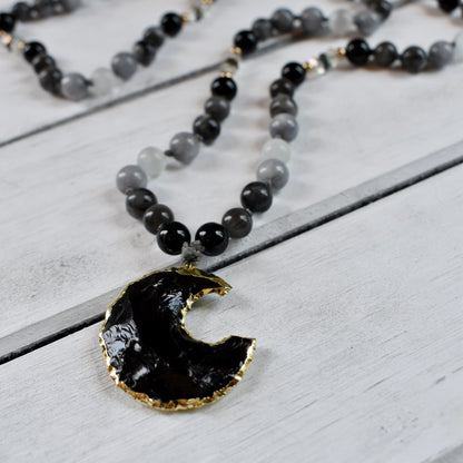 Obsidian Moon Mala