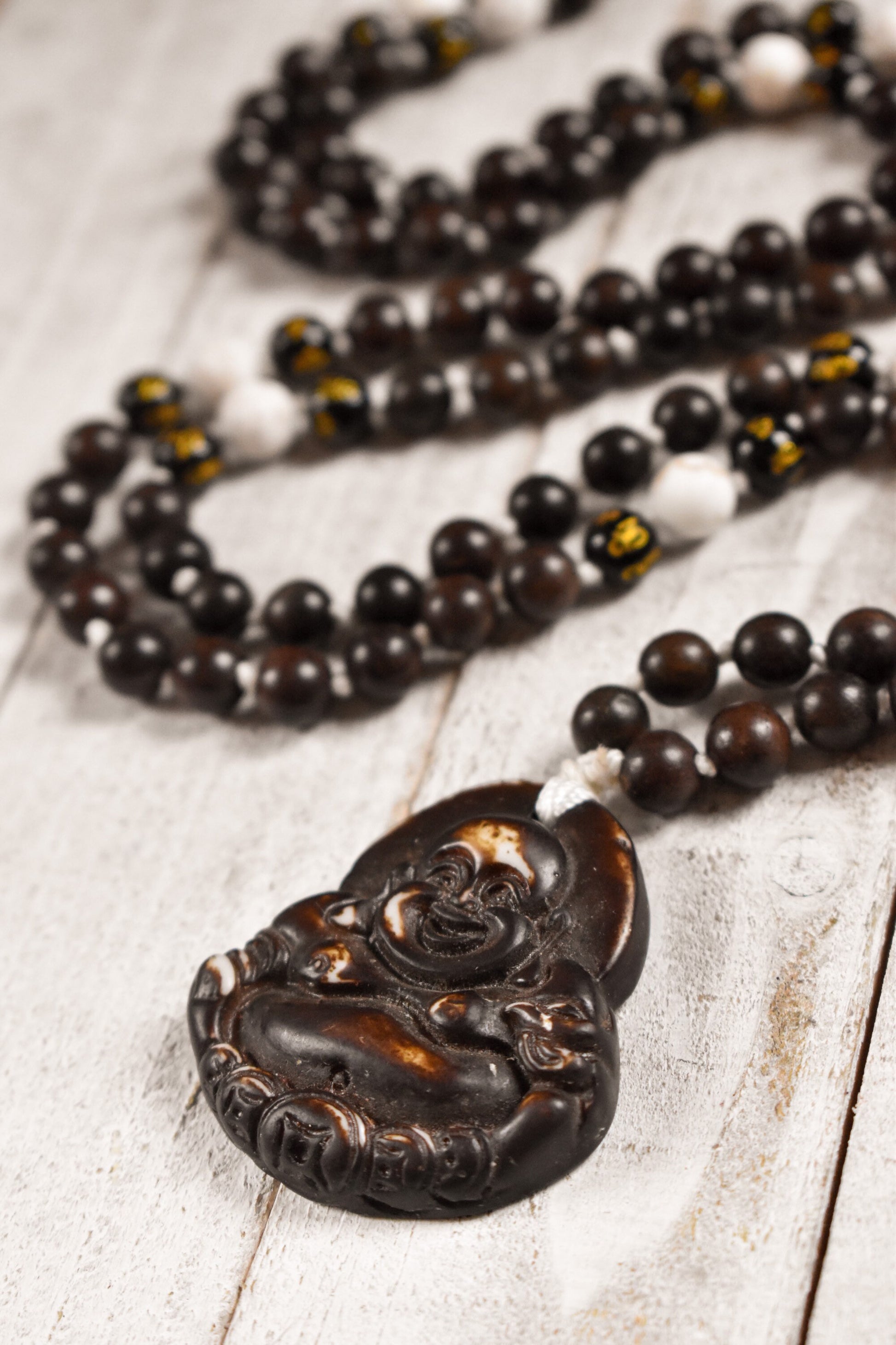 Buddha Mala - Onyx and white turquoise 108 bead meditation jewelry