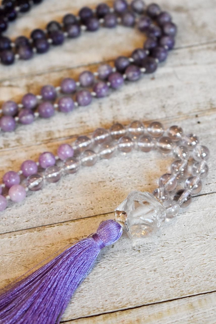 Purple Ombré 108 bead Meditation Mala - Amethyst, Lepidolite, Kunzite, Purple Crystal Quartz