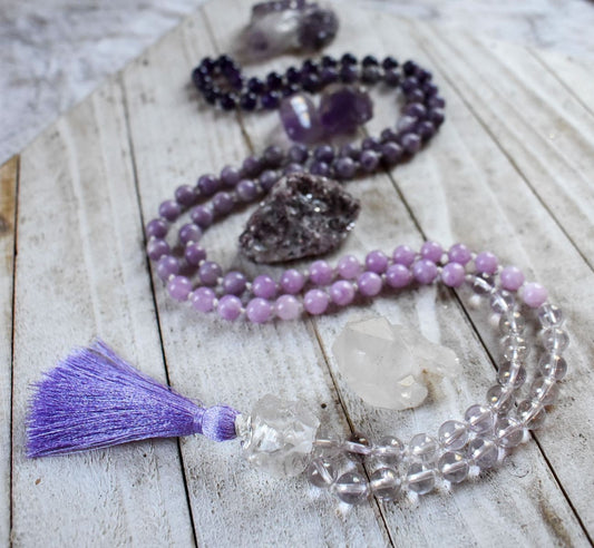 Purple Ombré 108 bead Meditation Mala - Amethyst, Lepidolite, Kunzite, Purple Crystal Quartz