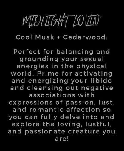 Midnight Lovin’ - Cool Musk & Cedarwood w/ Peach Moonstone, Red Aventurine, Rose Quartz, Jasmine  (Sensual love intention soy wax melts)